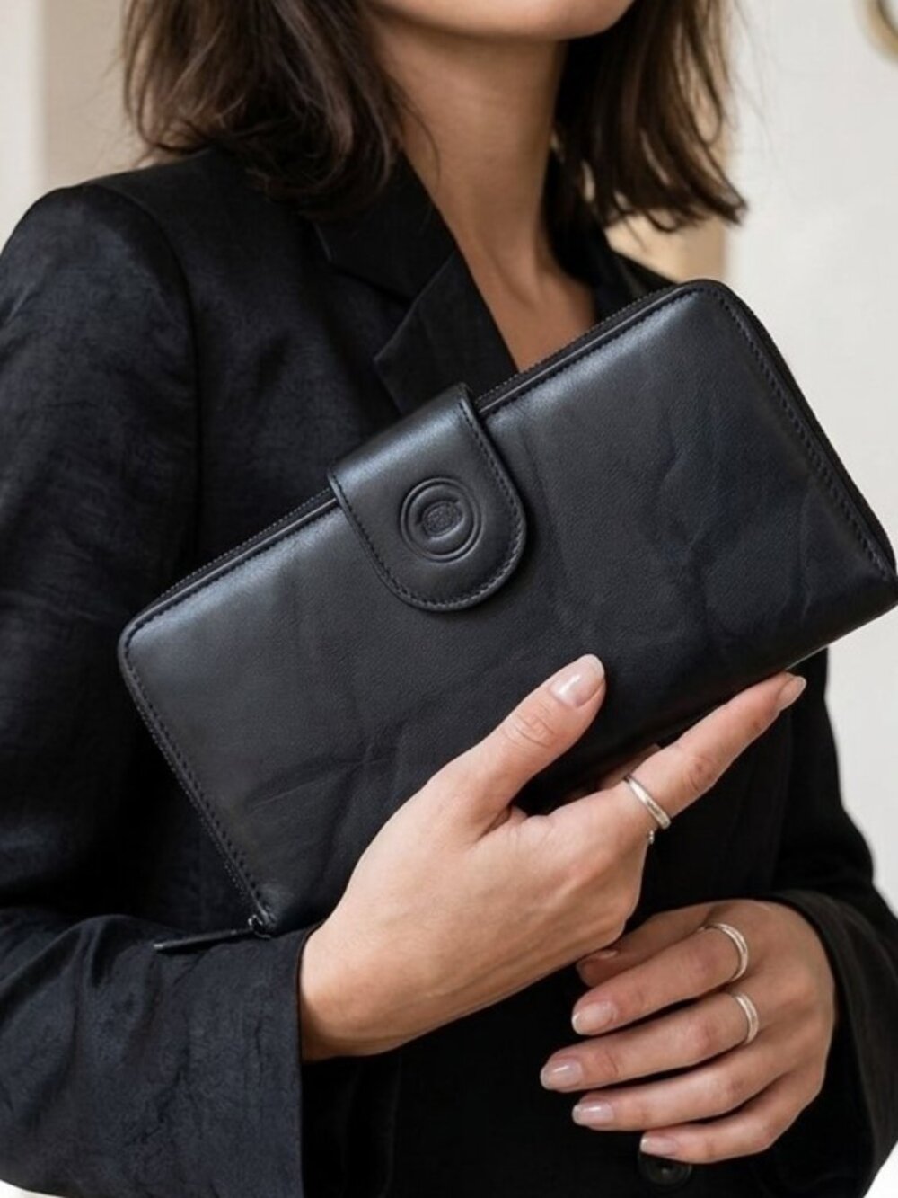 Navy Leather Long Wallet